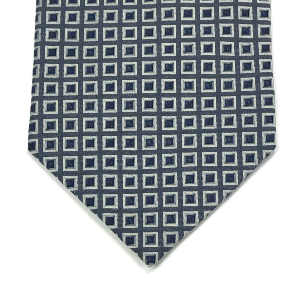 VALERIO GARATI Men's Blue Gray Silk Handmade Tie Geometric Squares 4"x 58" KOREA